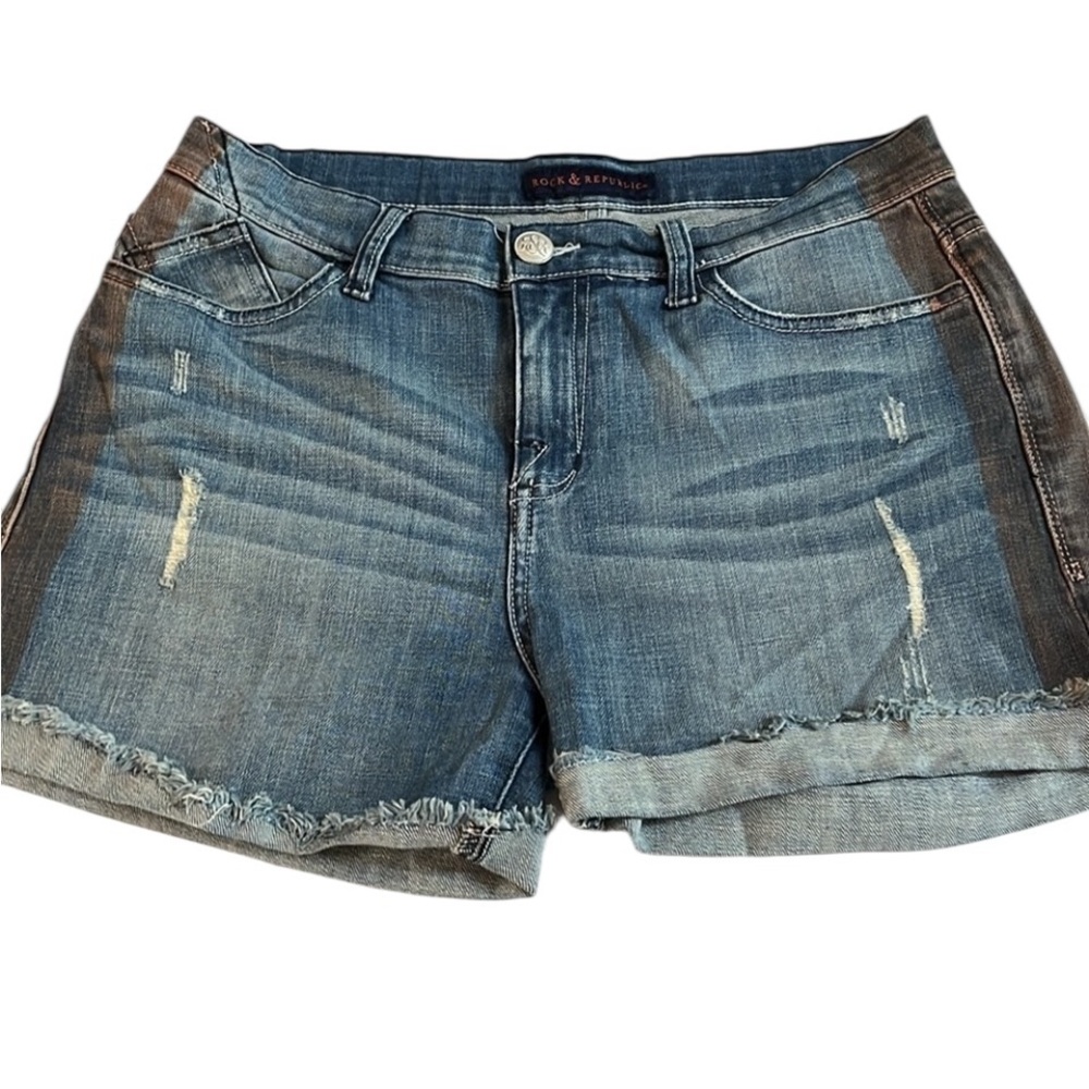 𝅺Rock & Republic size 10 blue Jean shorts with stretch & tux stripe